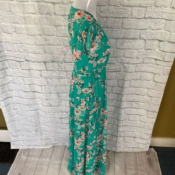 Eva Mendez women wrap maxi dress with side tie and floral print green - Picture 5 of 11